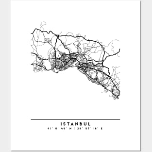 ISTANBUL TURKEY BLACK CITY STREET MAP ART Posters and Art